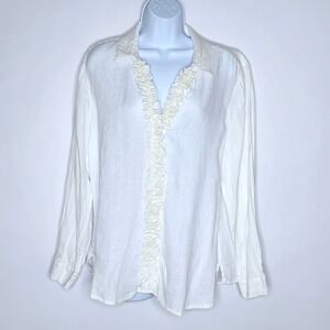 Chico's Linen Flower Embellished Blouse